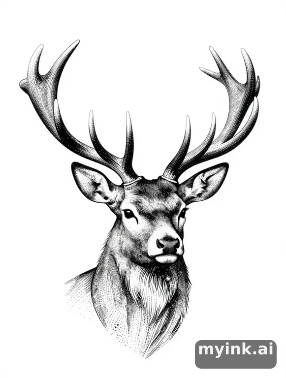 Dotwork Stag Tattoo Design reference image