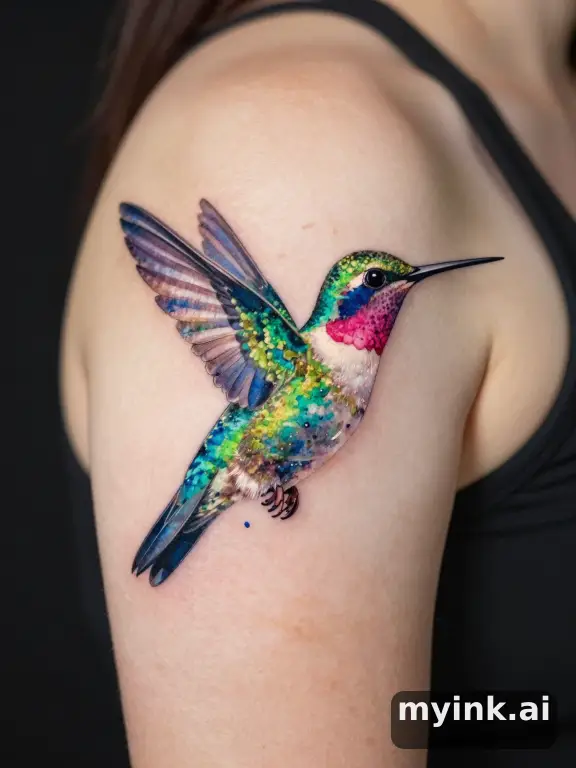 Watercolor Hummingbird Tattoo Design reference image