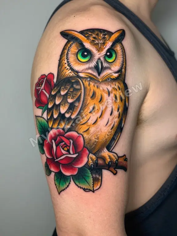 Neotraditional Owl Tattoo Design reference image