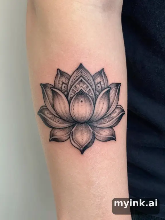 Dotwork Lotus Tattoo Design reference image