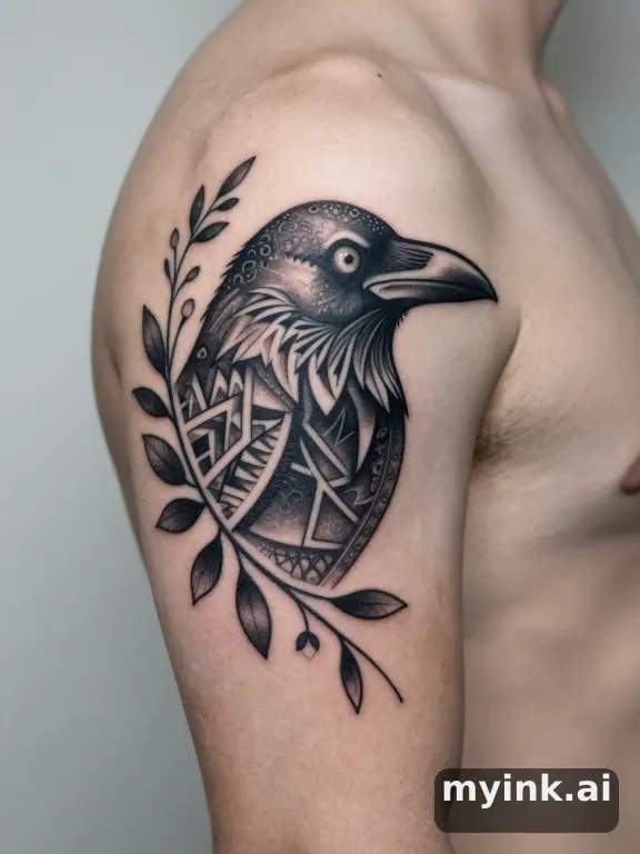 Blackwork Raven Tattoo Design reference image