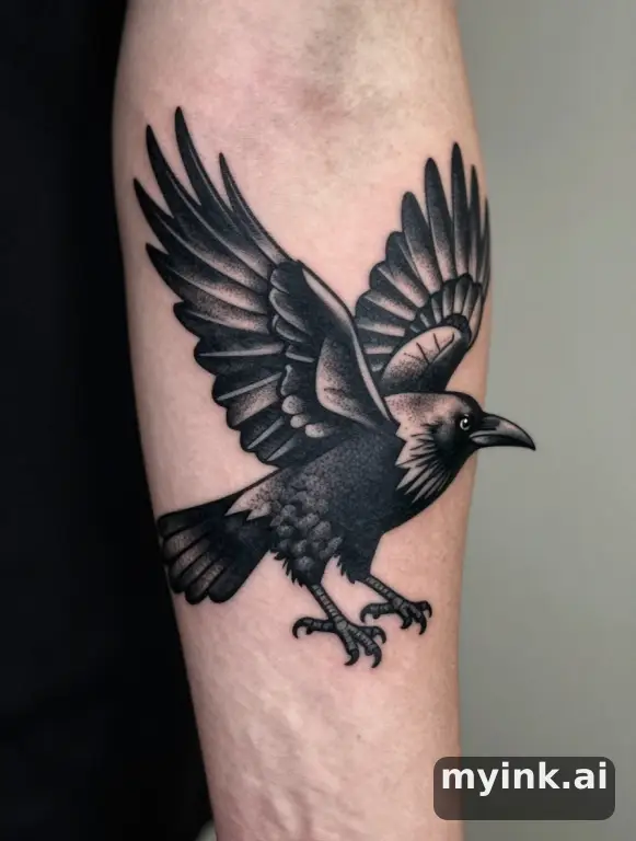 Blackwork Raven Tattoo Design reference image