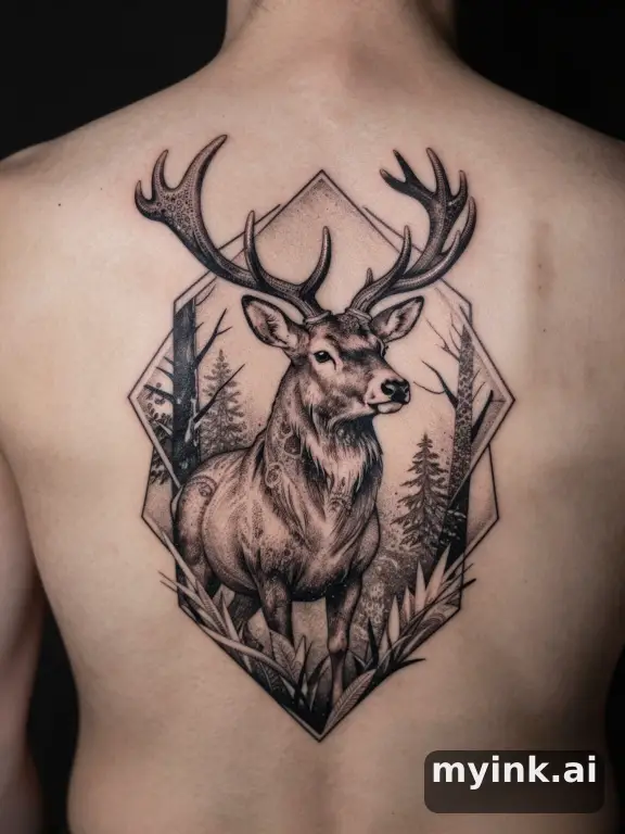 Dotwork Stag Tattoo Design reference image