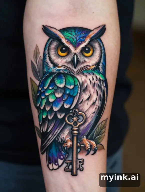 Neotraditional Owl Tattoo Design reference image
