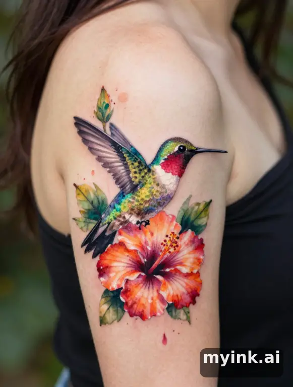 Watercolor Hummingbird Tattoo Design reference image