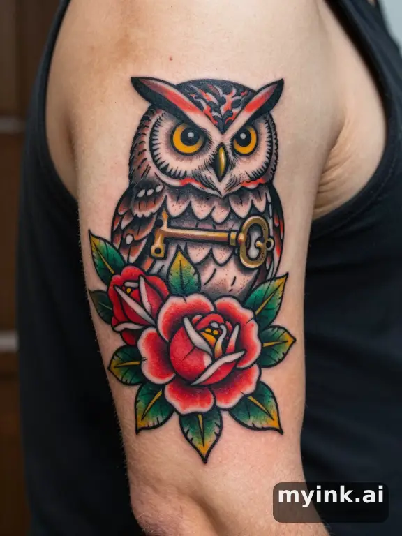 Neotraditional Owl Tattoo Design reference image