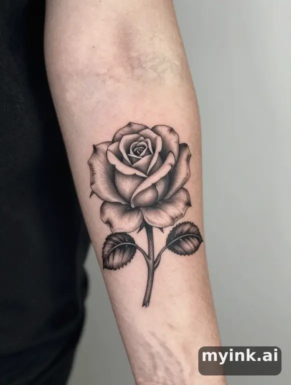 Blackwork Rose Tattoo Design reference image