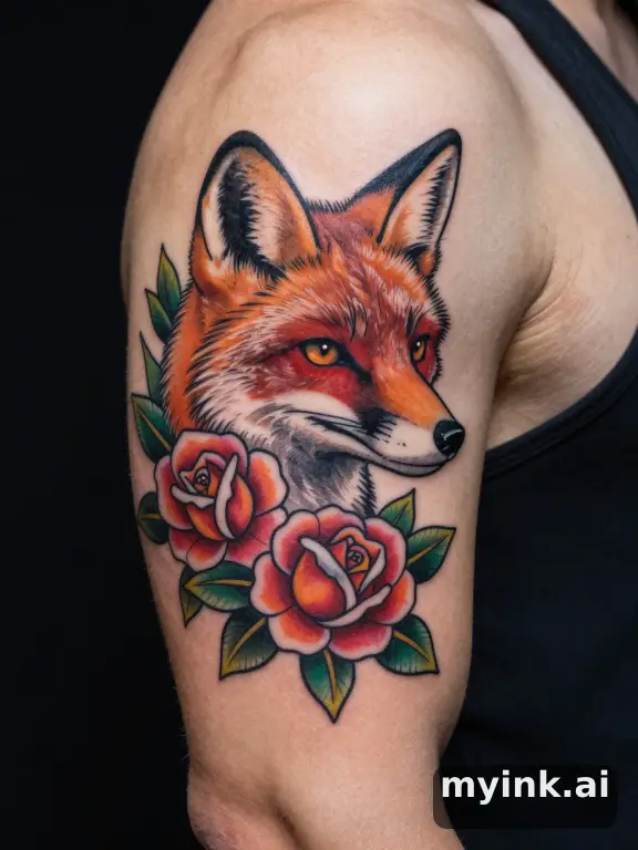 Neotraditional Fox Tattoo Design reference image