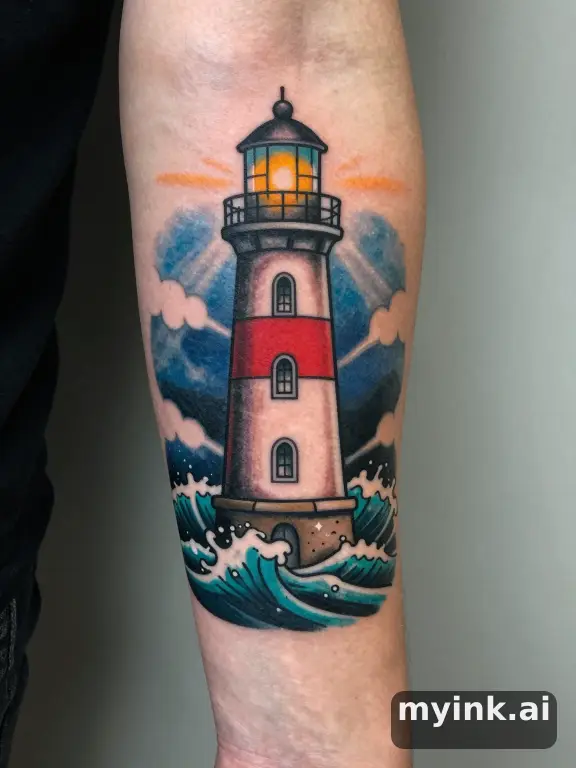 Traditional Lighthouse Tattoo Design reference image