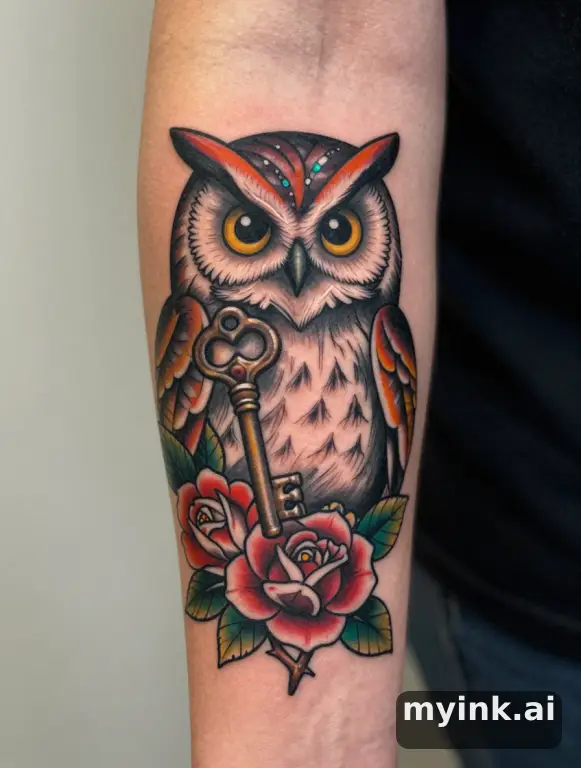Neotraditional Owl Tattoo Design reference image