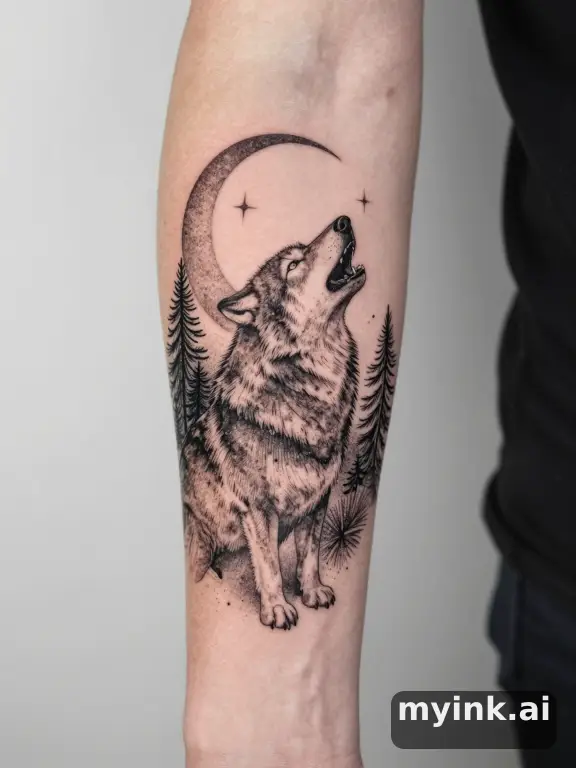 Dotwork Wolf Tattoo Design reference image
