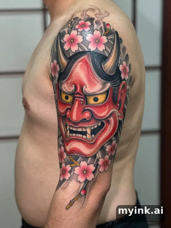 Japanese Hannya Mask Tattoo Design reference image