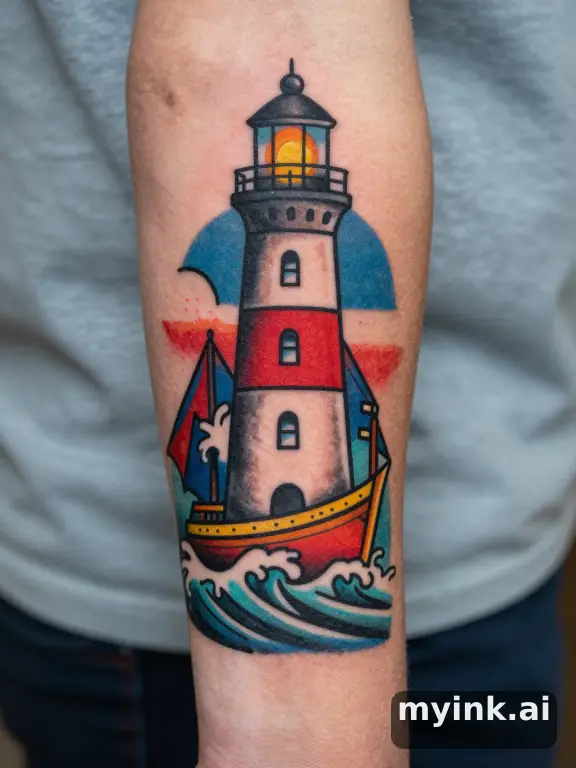 Traditional Lighthouse Tattoo Design reference image