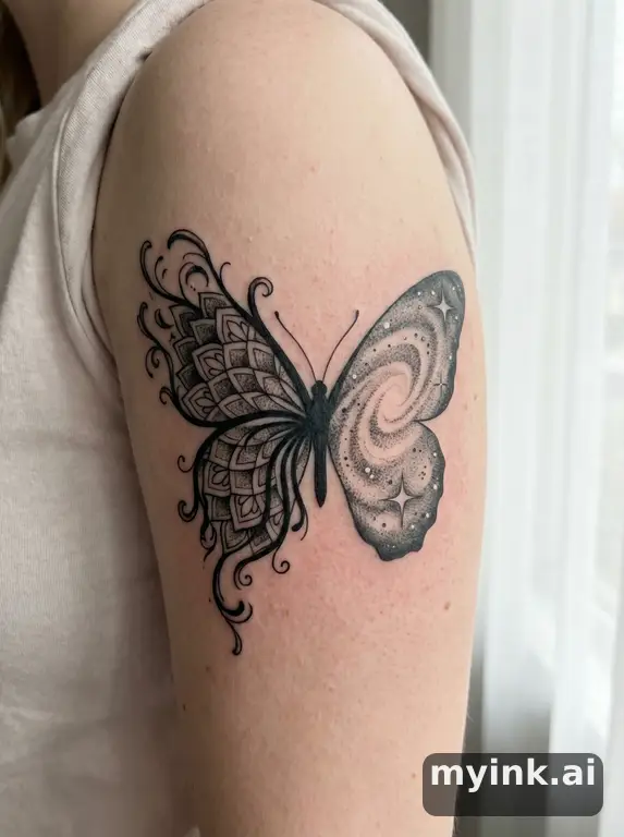 Blackwork Butterfly Tattoo Design reference image