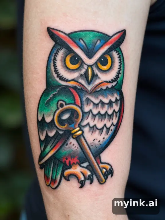 Neotraditional Owl Tattoo Design reference image