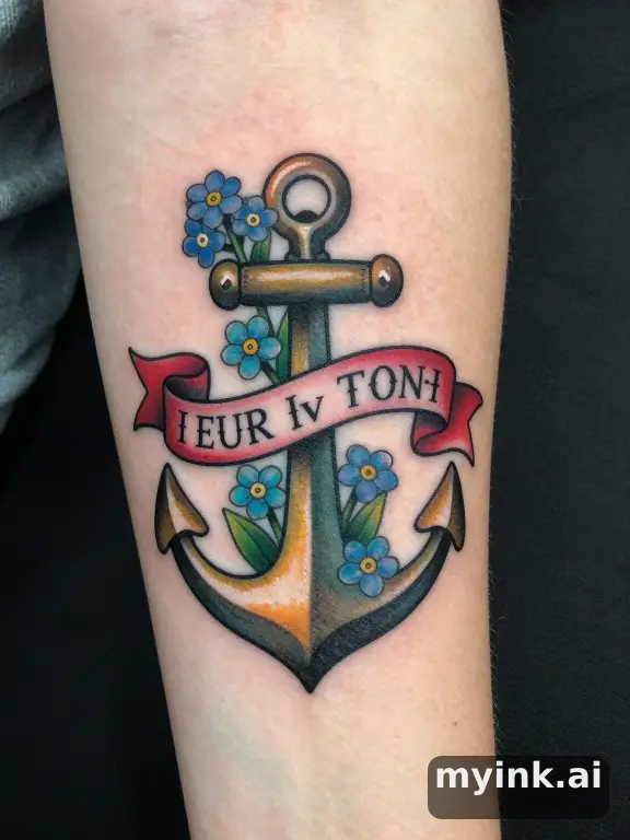 Neotraditional Anchor Tattoo Design reference image