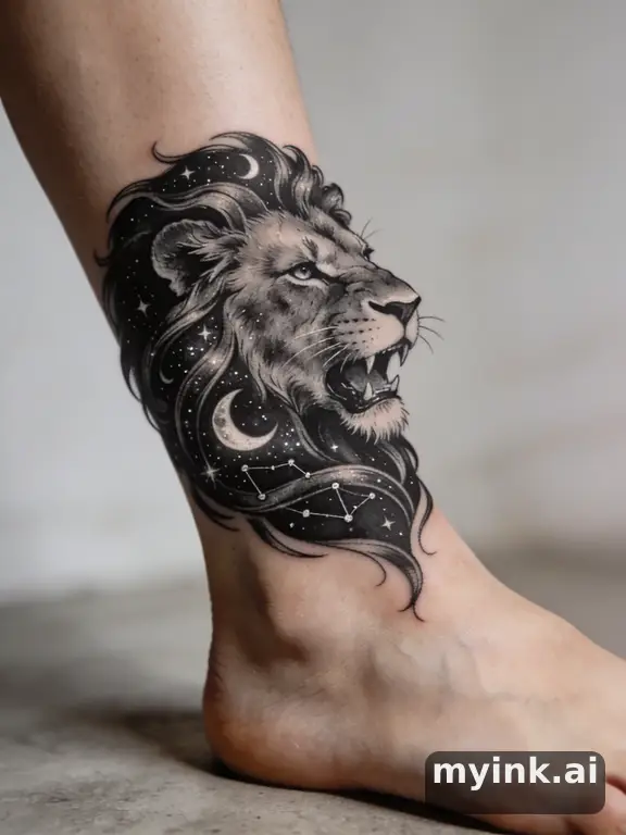 Blackwork Lion Tattoo Design reference image