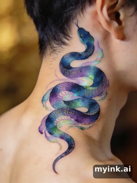 Watercolor Snake Tattoo Design reference image