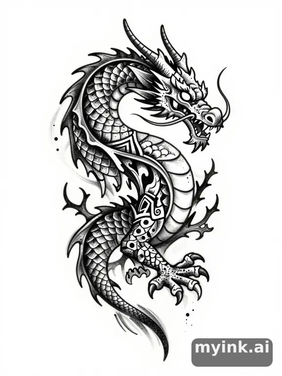 Blackwork Dragon Tattoo Design reference image