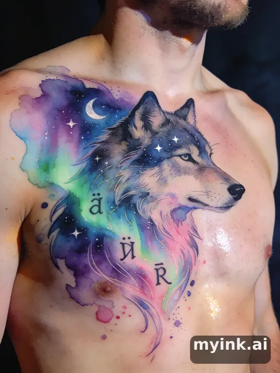 Watercolor Wolf Tattoo Design reference image