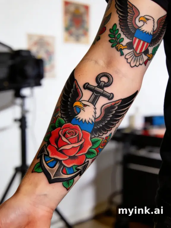 In traditional American tattoo style — Traditional Tattoo Design reference image