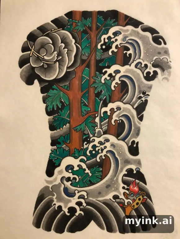 Forest treeline — Japanese Tattoo Design reference image