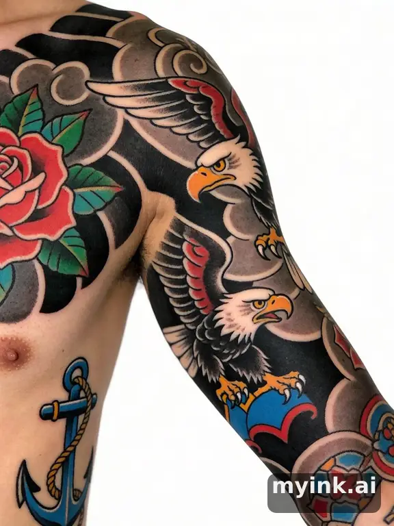 In traditional American tattoo style — Traditional Tattoo Design reference image