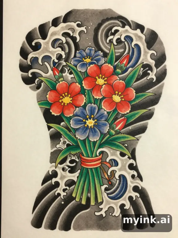 Wildflowers bouquet — Japanese Tattoo Design reference image