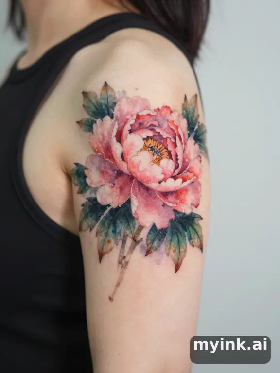 Peony flower — Watercolor Tattoo Design reference image