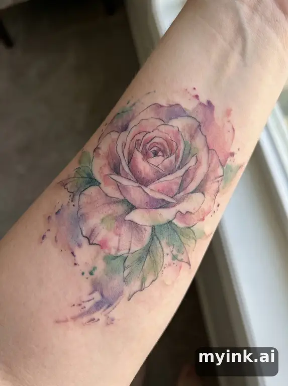 Blooming rose — Watercolor Tattoo Design reference image