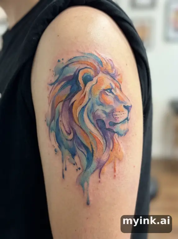 Leo zodiac lion symbol — Watercolor Tattoo Design reference image