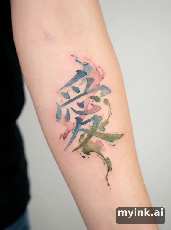 Chinese character '愛' (love) — Watercolor Tattoo Design reference image