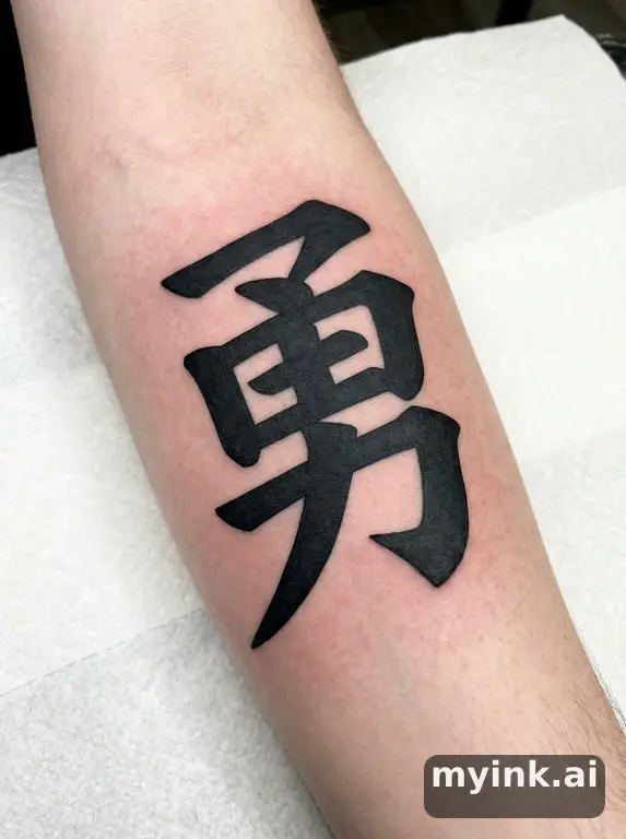 Chinese character '勇' (bravery) — Blackwork Tattoo Design reference image
