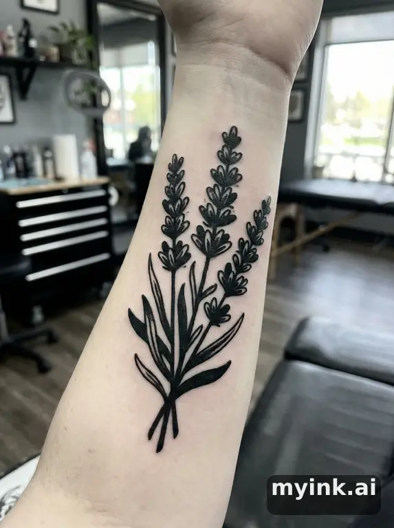 Lavender sprigs — Blackwork Tattoo Design reference image