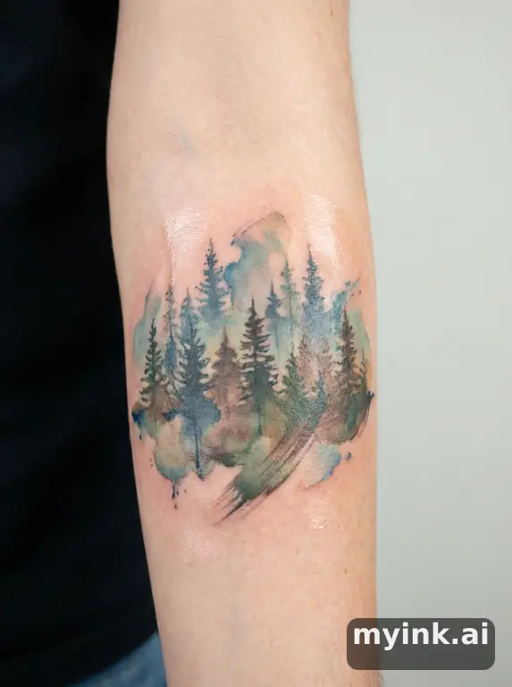 Forest treeline — Watercolor Tattoo Design reference image