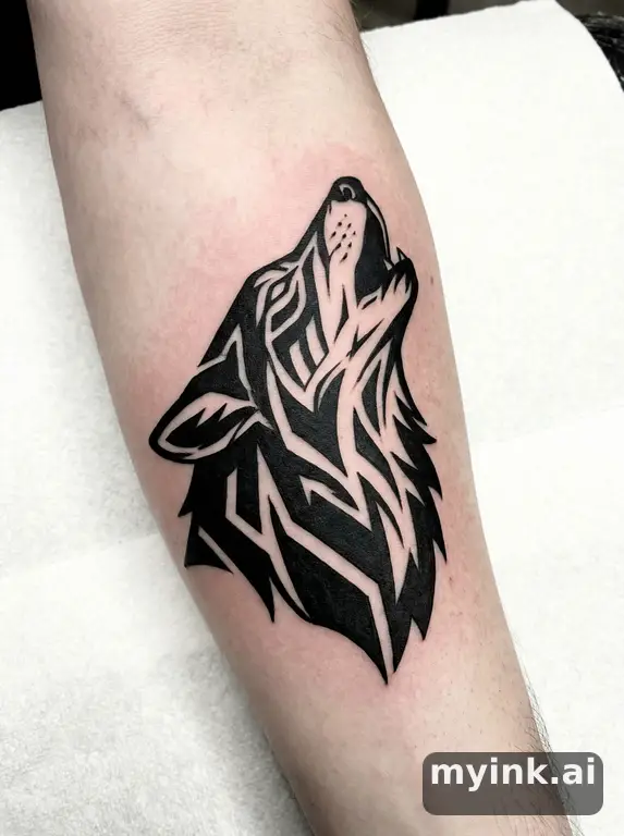 Howling wolf — Blackwork Tattoo Design reference image