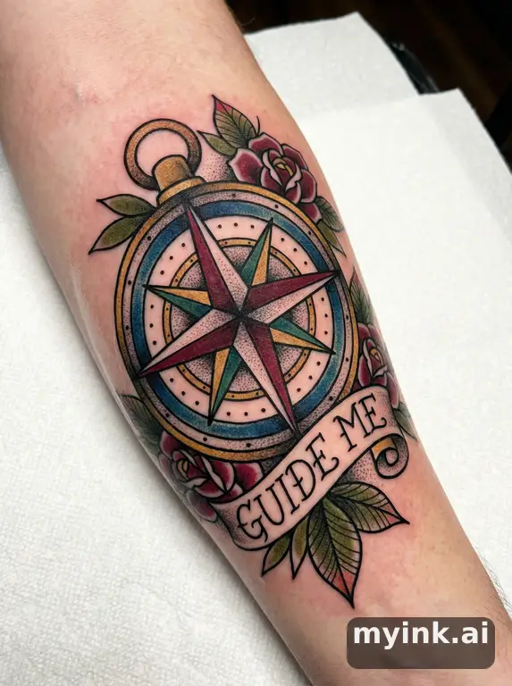 Compass rose — Neotraditional Tattoo Design reference image