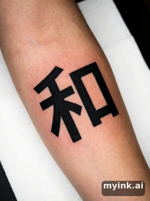 Chinese character '和' (harmony) — Blackwork Tattoo Design reference image