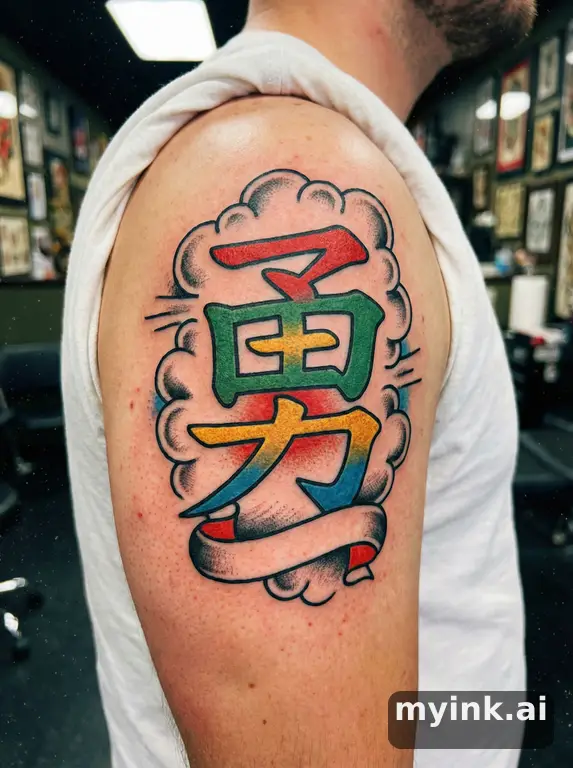 Chinese character '勇' (bravery) — Traditional Tattoo Design reference image
