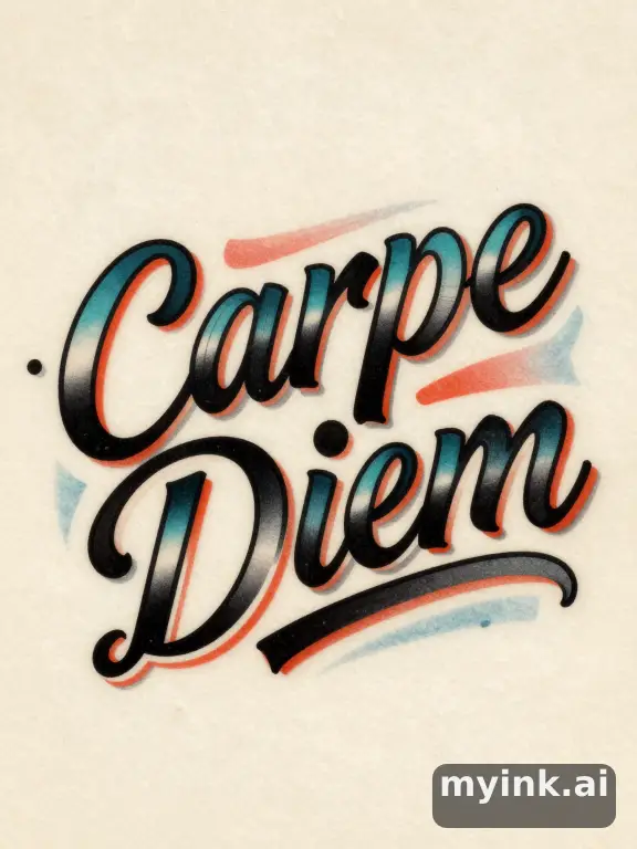 Phrase 'Carpe Diem' in vintage lettering — Neotraditional Tattoo Design reference image