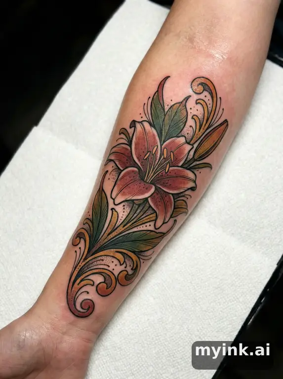 Lily flower — Neotraditional Tattoo Design reference image
