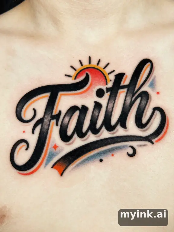 Word 'Faith' in calligraphy — Neotraditional Tattoo Design reference image