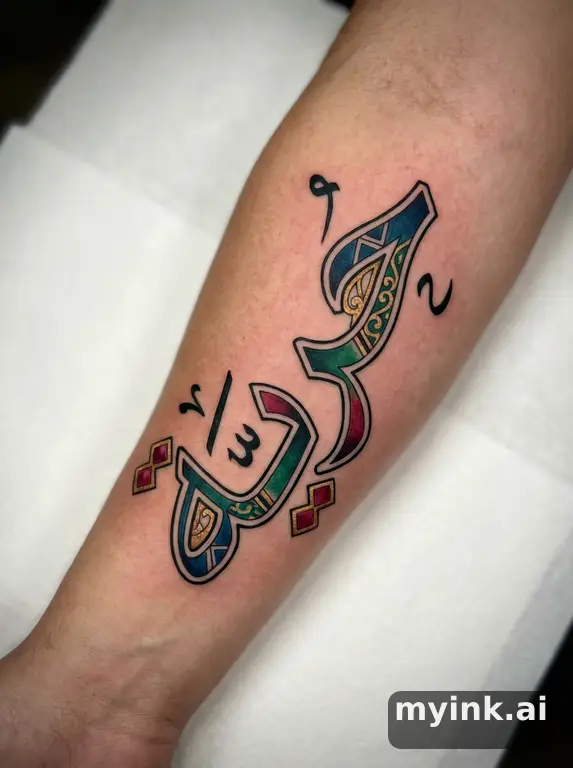 Arabic calligraphy writing 'حرية' (freedom) — Neotraditional Tattoo Design reference image