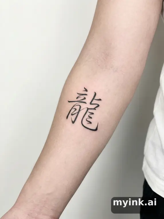 Chinese character '龍' (dragon) — Minimalist Tattoo Design reference image