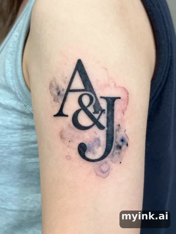 Initials 'A & J' intertwined — Watercolor Tattoo Design reference image