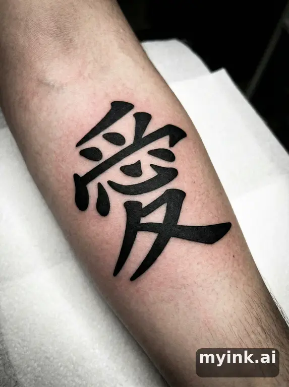 Chinese character '愛' (love) — Blackwork Tattoo Design reference image