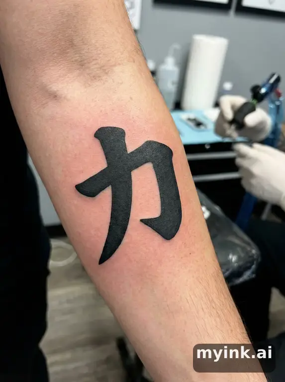 Chinese character '力' (power) — Blackwork Tattoo Design reference image