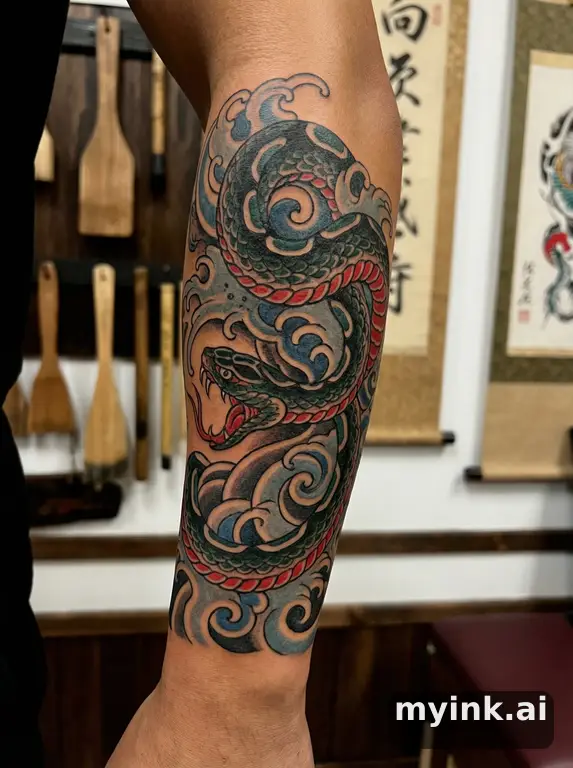 Coiled snake — Japanese Tattoo Design reference image