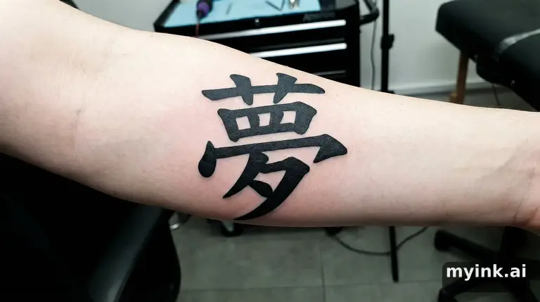 Chinese character '夢' (dream) — Blackwork Tattoo Design reference image