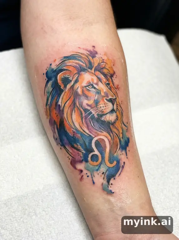 Leo zodiac lion symbol — Watercolor Tattoo Design reference image